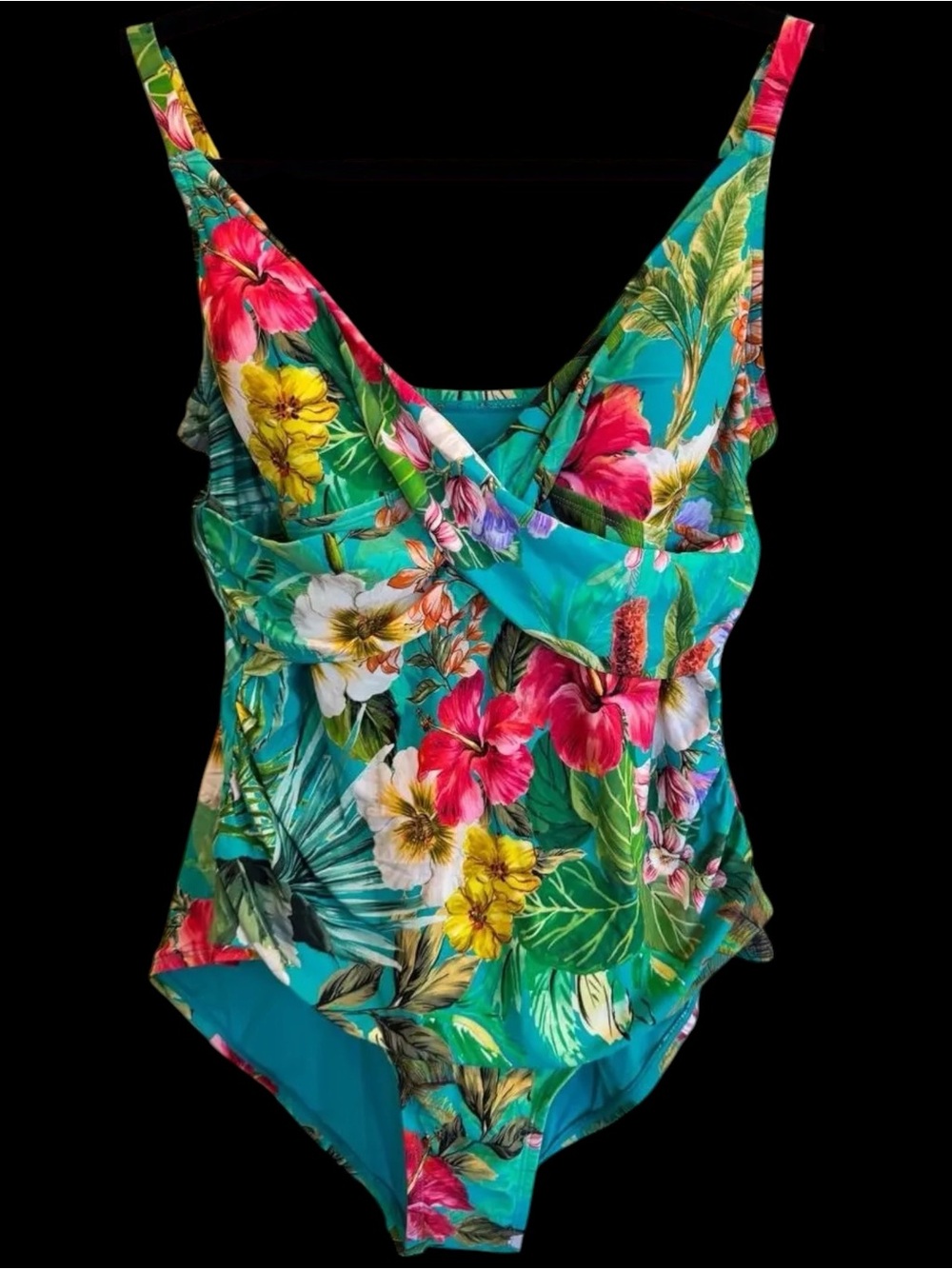 Jantzen One-Piece Tropical Print Swimsuit Teal Tummy Control NWT